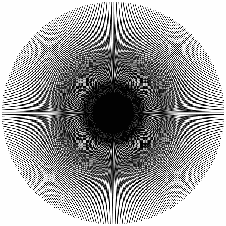 GIF do moiré representado em círculo preto ao centro, rodeado por linhas muito finas também pretas. Devido ao contraste entre o branco do fundo do texto e as cores da figura, tem-se o efeito que dá a sensação de que a figura pulsa.