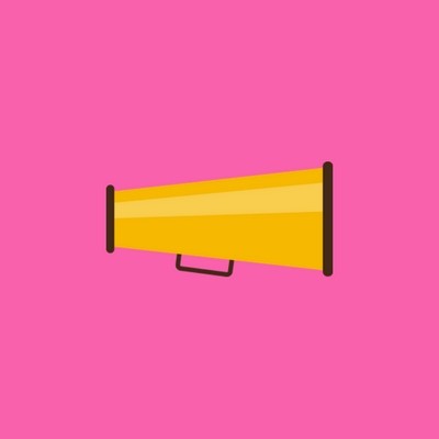 Imagem de um megafone sobre um fundo rosa representando o poder do discurso no universo da narrativa: a diegese.