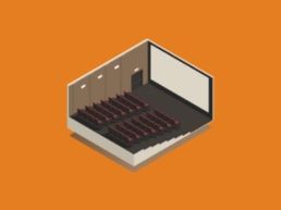 Sala de cinema vazia. A imagem representa a prática de four walling.